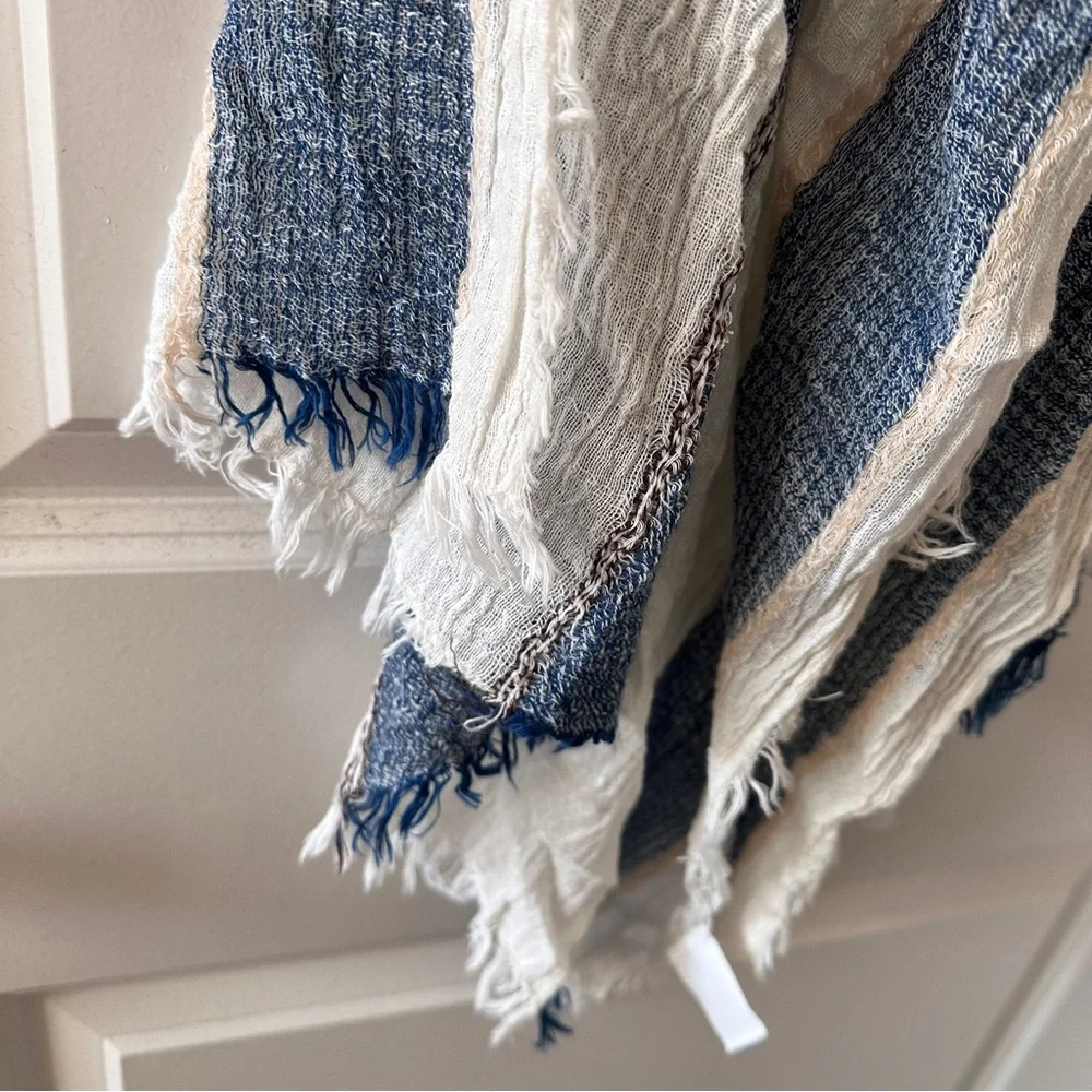 NWT Simply Noelle Beige & Blue Striped Blanket Scarf Boho Spring Classic Preppy